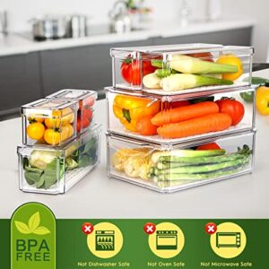 ZIJUND 14 Pack Fridge Organizer, Stackable Refrigerator Organizer Bins with Lids, BPA-Free Fridge Organizers and Storage Containers for Fruit, Vegetable, Food, Drinks, Cereals, Clear