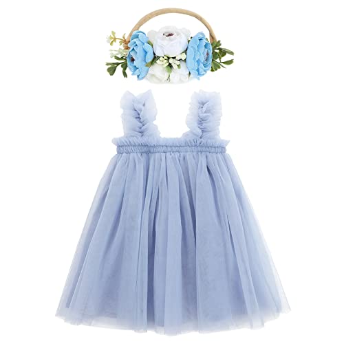 Easter Gift for Baby Girls Infant Wedding Flower Dresses Newborn Blue Cake Wild Tutu Birthday Dresses for Baby Girls B Dusty Blue 9 Months