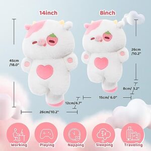 Mewaii Strawberry Cow Plush Toys, Kawaii Cow Stuffed Animals Squishy Doll, Cute Cow Plushie Pillow, Home Decor Plush Throw Pillow Gifts for Kids (18 Inches)