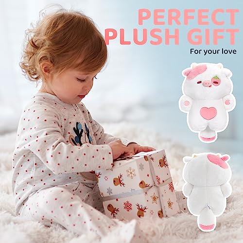 Mewaii Strawberry Cow Plush Toys, Kawaii Cow Stuffed Animals Squishy Doll, Cute Cow Plushie Pillow, Home Decor Plush Throw Pillow Gifts for Kids (18 Inches)