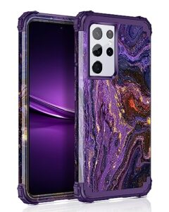 miqala for galaxy s21 ultra 5g case,shiny in the dark three layer heavy duty shockproof protection hard plastic bumper +soft silicone rubber protective case for galaxy s21 ultra,deep purple