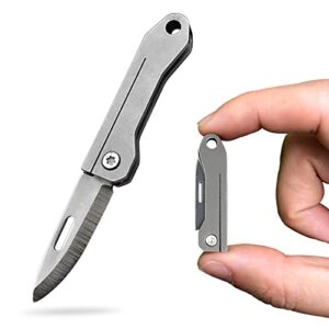 juzpio titanium alloy small keychain knife, mini folding pocket knife for women men, edc box cutter (titanium alloy handle/ 440c steel blade)