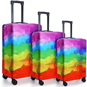 sweetude 3 pcs travel luggage cover washable suitcase protector rhombus geometry suitcase cover luggage protector fits 18-28 inch luggage, 3 sizes (geometric style)