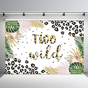 mehofond two wild backdrop for girls leopard pink jungle safari theme 2nd birthday party decoration background tropical leaves leopard print cake table banner supplies 7x5ft