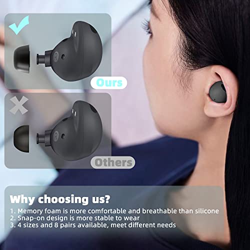 Seltureone【4 Sizes 8 Pairs】Memory Foam Tips for Samsung Galaxy Buds2 Pro, No Silicone Eartips Pain, Anti-Slip, Noise Reduction Eartips, comfortable fit, Fit in The Charging Case, Sizes S/M/L/XS, Black
