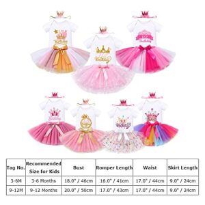 IBTOM CASTLE Baby Girl Clothes, Infant Toddler 1/2 Birthday Cake Smash Outfit Princess Romper Bodysuit +Tutu Skirts +Crown Baby Shower Newborn Photography Clothes Set Crown 9-12 Months