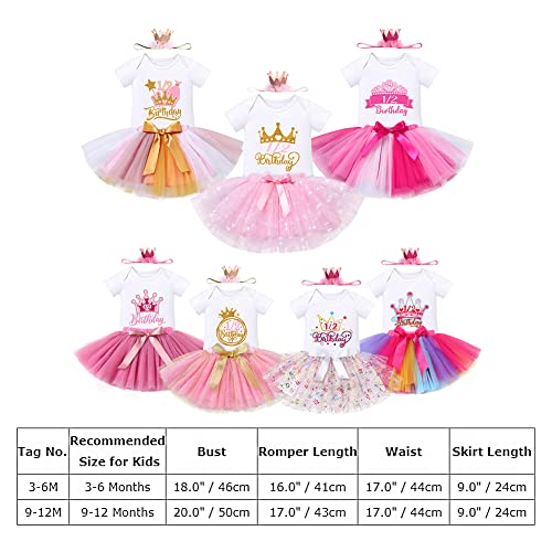 IBTOM CASTLE Baby Girl Clothes, Infant Toddler 1/2 Birthday Cake Smash Outfit Princess Romper Bodysuit +Tutu Skirts +Crown Baby Shower Newborn Photography Clothes Set Crown 9-12 Months