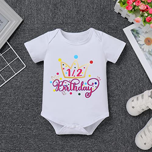 IBTOM CASTLE Baby Girl Clothes, Infant Toddler 1/2 Birthday Cake Smash Outfit Princess Romper Bodysuit +Tutu Skirts +Crown Baby Shower Newborn Photography Clothes Set Crown 9-12 Months