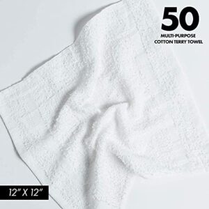 Cotton Terry Towels Cleaning Cloths, 100% Cotton Terry Cloth Bar Rags White Bar Towels, Multipurpose High Absorbent Terry Towels for Cleaning Auto Detailing or Painters- White- 12"x12" (500 Pack)