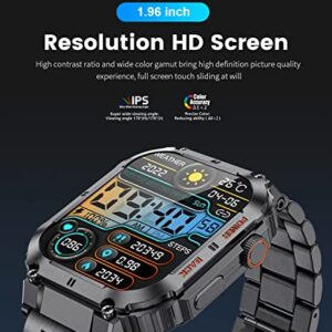 Smart Watches For Men Rugged Make/Answer Calls Voice Assistant 1.96in IPS Big Screen 400mAh Long-Lasting Battery 5ATM Waterproof Fitness Heart Rate Step Calorie Tracker Android iOS Men's Smartwatch