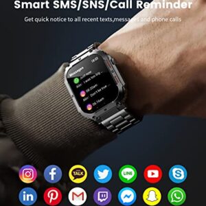 Smart Watches For Men Rugged Make/Answer Calls Voice Assistant 1.96in IPS Big Screen 400mAh Long-Lasting Battery 5ATM Waterproof Fitness Heart Rate Step Calorie Tracker Android iOS Men's Smartwatch