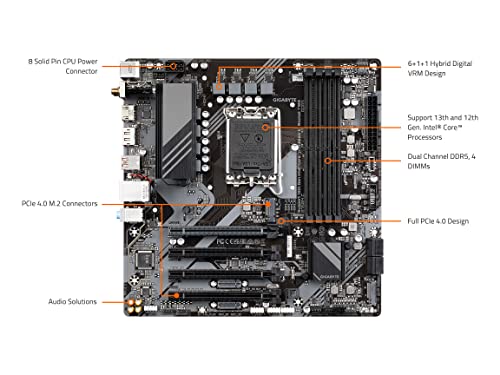 GIGABYTE B760M C (LGA 1700/ Intel/ B760/ Micro ATX/ DDR5/ M.2/ PCIe 4.0/ USB 3.2 Gen 2 Type-C/Realtek Wi-Fi 1GbE LAN/Q-Flash Plus/PCIe EZ-Latch/Motherboard)