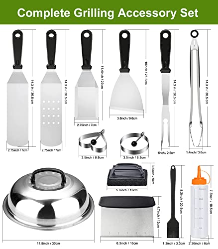 Griddle Accessories kit for Blackstone Flat top Grill and Camp Chef,16 Pieces Stainless Steel BBQ Barbecue Tools Set for Outdoor Backyard Grill Tools Gift for Men Women.