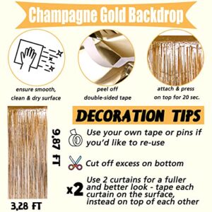 4 Pack Champagne Gold Fringe Curtain Backdrop, 3.2Ft x 9.8Ft Metallic Tinsel Foil Fringe Streamers Curtains Background for Photo Booth Birthday Baby Shower Party Wedding Graduation Decorations