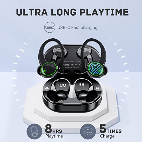 for Samsung Galaxy A14 5G Bluetooth 5.3 Headphones 3D Stereo with Earhook, 40H Touch Control Over Ear Headphones, IP7 Waterproof Earphones Built-in Mic for Running Workout Sport