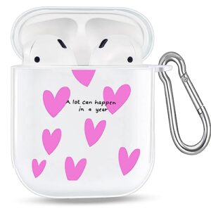 case for airpod case 2nd generation,airpod case 1st generation,pink heart cute airpods case,kawaii airpod case cute cover with keychain (pink heart 1st/2nd case)