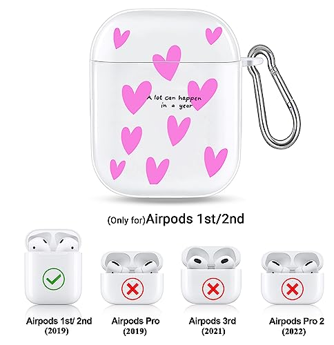 Case for Airpod Case 2nd Generation,Airpod Case 1st Generation,Pink Heart Cute Airpods Case,Kawaii Airpod Case Cute Cover with Keychain (Pink Heart 1st/2nd Case)