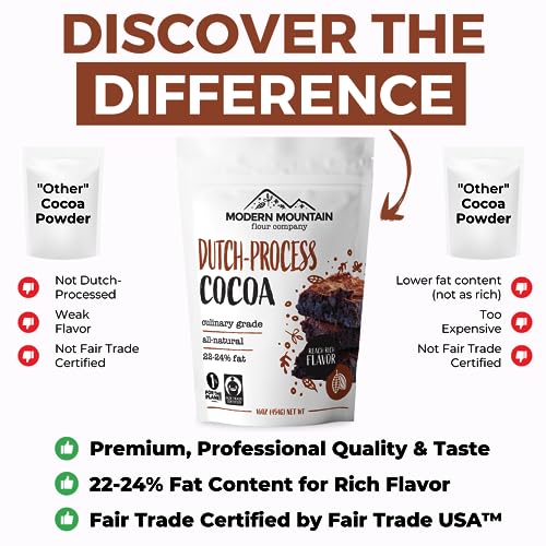 Cocoa Powder (1 lb) Dutch Processed Cocoa Powder, Unsweetened, Extra Rich Cocoa Flavor, 22-24% Fat, Premium Culinary Grade, Non-GMO, Perfect Cocoa for Baking and Cooking
