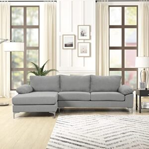 casa andrea milano modern large boucle l-shape sectional sofa, with extra wide chaise lounge couch, light grey