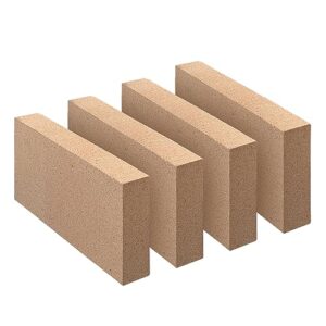 fire bricks, woodstove firebricks, size 9″ x 4-1/2″ x 1-1/4″, 4-pack, insulating fire bricks, clay firebricks replacement for wood stoves, fireplaces, fire pit, kiln, pizza oven