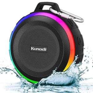 kunodi bluetooth shower speaker with ipx7 waterproof, dynamic lights, crisp clear sound, true wireless stereo, clip portable for pool beach boat kayak float golf
