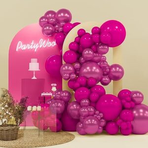 partywoo magenta balloons, 140 pcs magenta and metallic magenta balloons different sizes pack of 18 inch 12 inch 10 inch 5 inch for balloon garland or arch as party decorations, pink-y39 & pink-g114