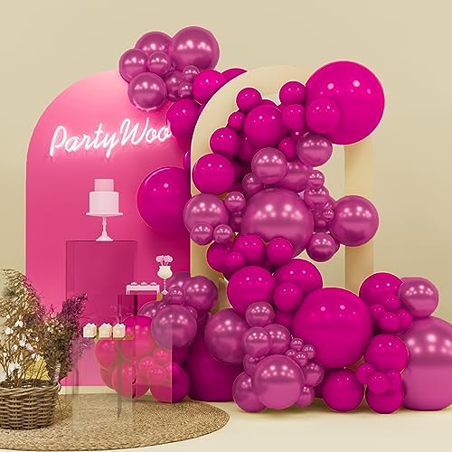 PartyWoo Magenta Balloons, 140 pcs Magenta and Metallic Magenta Balloons Different Sizes Pack of 18 Inch 12 Inch 10 Inch 5 Inch for Balloon Garland or Arch as Party Decorations, Pink-Y39 & Pink-G114