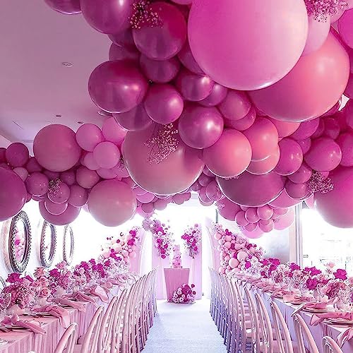 PartyWoo Magenta Balloons, 140 pcs Magenta and Metallic Magenta Balloons Different Sizes Pack of 18 Inch 12 Inch 10 Inch 5 Inch for Balloon Garland or Arch as Party Decorations, Pink-Y39 & Pink-G114