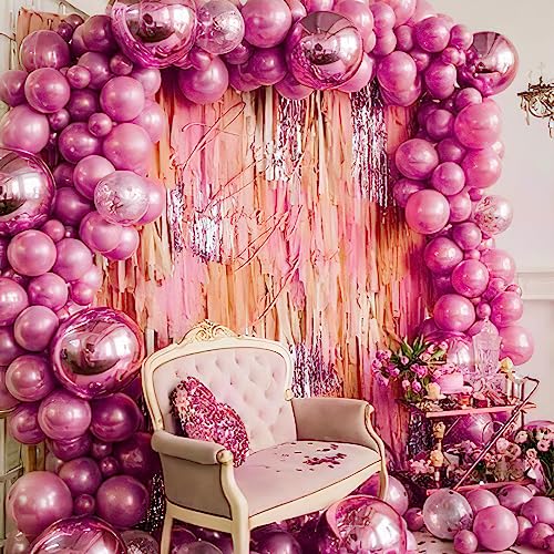 PartyWoo Magenta Balloons, 140 pcs Magenta and Metallic Magenta Balloons Different Sizes Pack of 18 Inch 12 Inch 10 Inch 5 Inch for Balloon Garland or Arch as Party Decorations, Pink-Y39 & Pink-G114