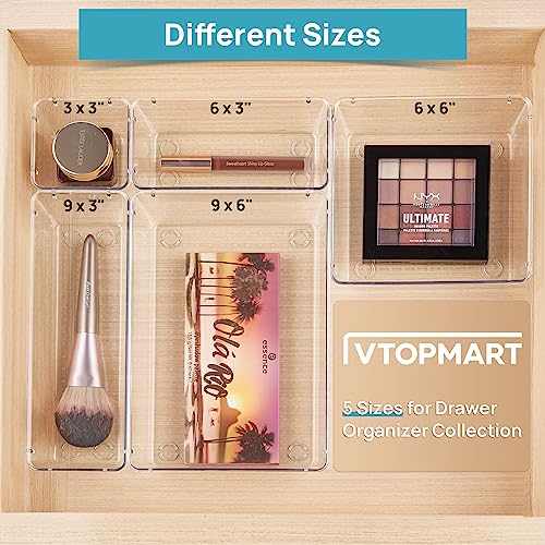 Vtopmart 28 PCS Clear Plastic Drawer Organizers Set, 4-Size Bathroom and Vanity Drawer Organizer Trays, Acrylic Storage Bins for Makeup, Cosmetic, Kitchen Utensils, Tool Organizer for Gadgets