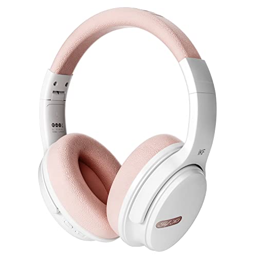 iKF K3-Wireless Bluetooth Headphones Call Noise Canceling Wired Headset Bass Stereo Sound 50 Hours Dual Device Connection for Smartphone Tablet Computer Games, Music（Pink）