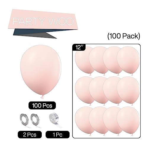 PartyWoo Pale Pink Balloons, 100 pcs 12 Inch Pink Balloons, Pink Latex Balloons for Balloon Garland Balloon Arch as Birthday Party Decorations, Wedding Decorations, Baby Shower Decorations, Pink-Q01