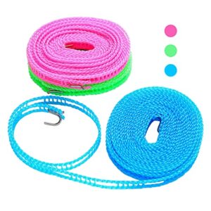 3 pack clothesline adjustable nylon windproof clothes drying rope, 5m/16.4ft durable camping clothesline portable clothes drying line indoor outdoor laundry storage for travel home use
