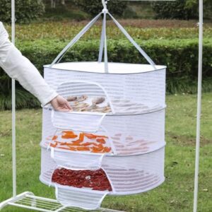 enveed 2pc drying rack 1-3 layers folding fish mesh, non-toxic polyester fiber netting, hanging drying fish net, for shrimp fish fruit vegetables herb, with zipper (3 layers 40 * 60cm)