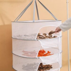 ENVEED 2pc Drying Rack 1-3 Layers Folding Fish Mesh, Non-Toxic Polyester Fiber Netting, Hanging Drying Fish Net, for Shrimp Fish Fruit Vegetables Herb, with Zipper (3 Layers 40 * 60cm)