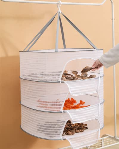 ENVEED 2pc Drying Rack 1-3 Layers Folding Fish Mesh, Non-Toxic Polyester Fiber Netting, Hanging Drying Fish Net, for Shrimp Fish Fruit Vegetables Herb, with Zipper (3 Layers 40 * 60cm)