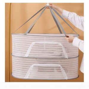 ENVEED 2pc Drying Rack 1-3 Layers Folding Fish Mesh, Non-Toxic Polyester Fiber Netting, Hanging Drying Fish Net, for Shrimp Fish Fruit Vegetables Herb, with Zipper (3 Layers 40 * 60cm)