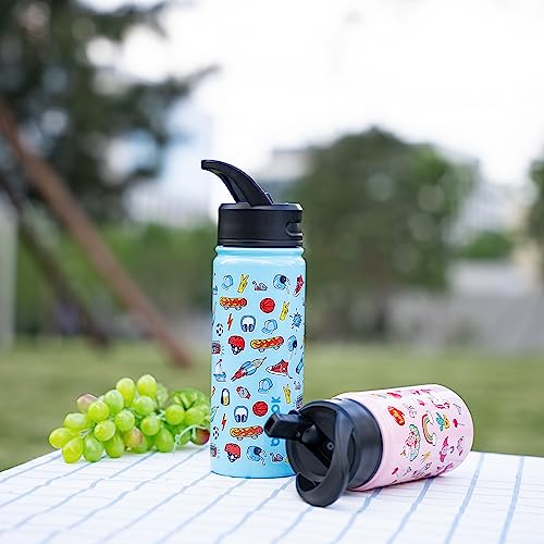 BJPKPK Kids Water Bottle with Straw Lid, 18oz Insulated Water Bottle for School, Reusable Water Bottles for Kids, Stainless Steel Metal Water Bottles, Thermos, Playground