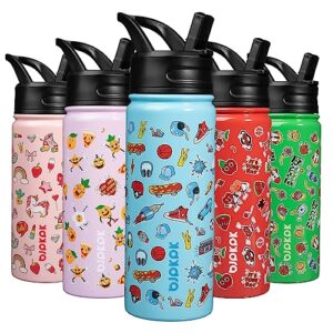 bjpkpk kids water bottle with straw lid, 18oz insulated water bottle for school, reusable water bottles for kids, stainless steel metal water bottles, thermos, playground