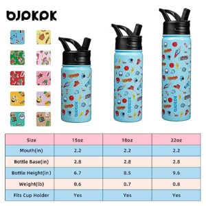 BJPKPK Kids Water Bottle with Straw Lid, 18oz Insulated Water Bottle for School, Reusable Water Bottles for Kids, Stainless Steel Metal Water Bottles, Thermos, Playground