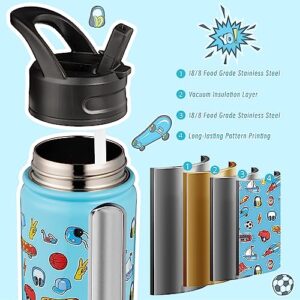 BJPKPK Kids Water Bottle with Straw Lid, 18oz Insulated Water Bottle for School, Reusable Water Bottles for Kids, Stainless Steel Metal Water Bottles, Thermos, Playground