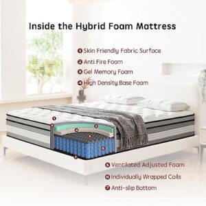 LMANKBK Queen Mattress, 10 Inch Innerspring Hybrid Mattress in a Box with Gel Memory Foam, Individually Wrapped Encased Coil Pocket Spring Mattress, Pressure Relief, Medium Firm Support,60"*80"*10"…