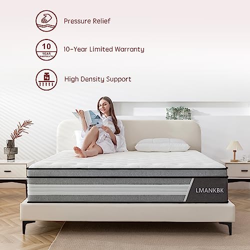 LMANKBK Queen Mattress, 10 Inch Innerspring Hybrid Mattress in a Box with Gel Memory Foam, Individually Wrapped Encased Coil Pocket Spring Mattress, Pressure Relief, Medium Firm Support,60"*80"*10"…