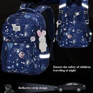 Cute Girls Backpack, Bunny School Backpack for Teen Girls, Elementary Middle Bookbag Galaxy Outdoor Aesthetic Schoolbag, Purple