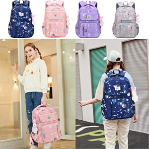 Cute Girls Backpack, Bunny School Backpack for Teen Girls, Elementary Middle Bookbag Galaxy Outdoor Aesthetic Schoolbag, Purple