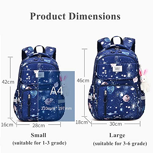 Cute Girls Backpack, Bunny School Backpack for Teen Girls, Elementary Middle Bookbag Galaxy Outdoor Aesthetic Schoolbag, Purple