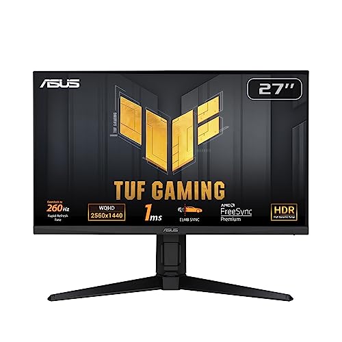 ASUS TUF Gaming 27” 1440P Gaming Monitor (VG27AQML1A) - QHD (2560 x 1440), 260Hz, 1ms, Fast IPS, Extreme Low Motion Blur Sync, G-SYNC Compatible, Freesync Premium, Variable Overdrive, DisplayHDR™ 400