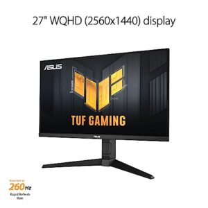 ASUS TUF Gaming 27” 1440P Gaming Monitor (VG27AQML1A) - QHD (2560 x 1440), 260Hz, 1ms, Fast IPS, Extreme Low Motion Blur Sync, G-SYNC Compatible, Freesync Premium, Variable Overdrive, DisplayHDR™ 400