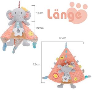 Baby Security Blanket with Tags Teether, Soft Baby Lovey Fluffy Blanket Snuggle Toy Baby Gender Neutral Security Blanket Stuffed Animal for 3-12 Months Boys and Girls Newborn Soothing Toys