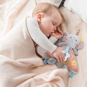 Baby Security Blanket with Tags Teether, Soft Baby Lovey Fluffy Blanket Snuggle Toy Baby Gender Neutral Security Blanket Stuffed Animal for 3-12 Months Boys and Girls Newborn Soothing Toys